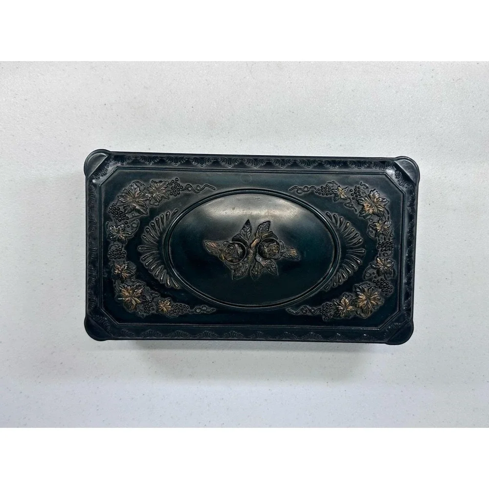 Vintage Ornate Floral Embossed Celluloid Jewelry Box with Rose Bronzing Taiwan